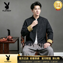 花花公子（PLAYBOY）民国中山装唐装男中国风外套男士中式立领中山装复古风汉服 黑色 M 90-110斤
