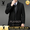 花花公子（PLAYBOY）100%羊毛大衣男中长款商务休闲加厚外套男士风衣2026冬季呢子大衣 黑色 M 100-115斤