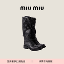 MiuMiu缪缪女士做旧款牛皮革靴子 黑色 38