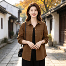 春秋短款韩版宽松显瘦百搭薄款女士外套长袖洋气休闲夹克上衣 焦糖色 2XL 【建议体重130-150斤】