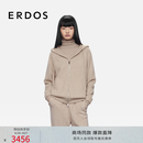 ERDOS【初绒】秋冬带帽休闲双拉链百搭日常女开衫羊绒衫 浅驼 L 170/88A