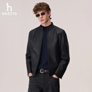 HAZZYS【羊皮革】哈吉斯男装 2026秋季男士皮夹克外套PHIZ皮衣男 黑色BK L （175/96A 48）