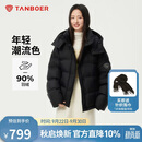 坦博尔羽绒服女短款时尚潮流可脱卸帽百搭保暖外套550388T 黑色 165 