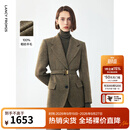 朗姿25纯羊毛复古人字纹高智西装外套优雅气质收腰西服女冬季新款 卡其绿色 M