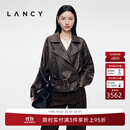 LANCY【羊皮】LANCY/朗姿2026年秋季新款时尚大翻领收腰皮衣短款外套女 深咖色 L