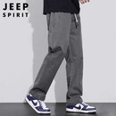JEEP SPIRIT吉普纯棉休闲裤男秋季宽松直筒裤子男工装阔腿裤 灰色 XL