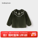 babylove【清仓】女宝宝上衣春秋初冬刺绣娃娃领洋气公主长袖婴幼儿上装 橄榄绿 80 cm