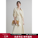 独束大码女装围裹式气质V翻领连衣裙夏季新款微胖mm收腰显瘦A字裙 卵石玉 L (尺码：2)