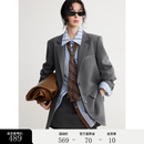 ELLE灰色高智感廓形西装外套女2026春季新款高级感休闲通勤西服 中灰 S