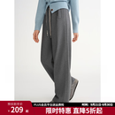 独束大码女装【遛弯裤】抽绳松紧腰显瘦弯刀裤时尚百搭休闲阔腿裤 岩灰色 XL （尺码：3）