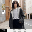 ELLE【明星同款】绵羊毛连帽马甲双面呢大衣女26冬季新款毛呢外套 深灰 S