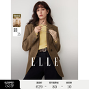 ELLE法式高级感绵羊毛廓形西装外套女2025冬季新款宽松通勤西服 卡其 M