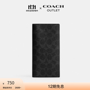 蔻驰（COACH）奥莱男士经典标志胸袋钱包折叠身份证件银行卡包 黑色 Signature