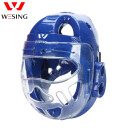 九日山空手道头盔护头训练透气防护面罩护具全封闭头盔带面罩护头 蓝色 XL