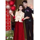 塞德勒中式端庄大气国风套装订婚礼服平时可穿结婚出阁宴婚服新娘敬酒服 上衣+酒红下裙 M （建议96-105斤）