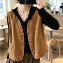 2026秋季洋气单层马夹背心无袖女款外套女士季新款宽松显瘦外休闲 黄卡其色 L 110-125斤