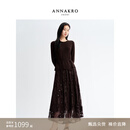 玖姿·安娜蔻复古优雅荡领上衣蕾丝A字裙套装女2026春季新款 深咖啡 XL
