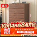 壹品帆诚中古风实木斗柜客厅五斗柜多巴胺抽屉柜床尾柜卧室床尾置物柜 【全实木材质】中古风胡桃色-五斗柜80CM