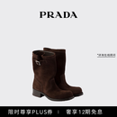 PRADA/普拉达【明星同款】女士绒面牛皮革短靴靴子 深棕色 35