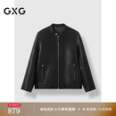 GXG男装 高品质羊皮轻奢真皮上衣通勤圆领夹克外套 冬季新品 黑色 2XL