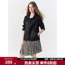 独束【黑巧彼得潘】双排扣娃娃领大码微胖女装皮衣秋季酷飒风外套 炭黑色 M -B2（兼容C2）