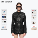 ANN ANDELMAN【明星同款】工装皮衣高级感抽绳皮收腰黑色皮外套 黑色 S