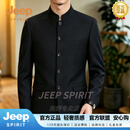 JEEP SPIRIT新中式中山装夹克中华立领中山服装男款中式礼服外套西装男唐装 黑色【奢级材质】 M 100-120斤【奢级材质】
