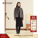 YINER音儿冬季新款进口水貂立领H型落肩袖短款皮草外套 深灰 M
