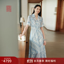 EP雅莹高端系列 青花八吉祥纹真丝翻领连衣裙 2026新款4648A 蓝色 真丝雪纺+真丝内搭 M