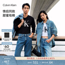 Calvin KleinJeans【正肩百搭】春秋男女情侣通勤ck印花打底圆领长袖T恤上衣 UB1-太空黑 M