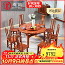 质道 红木家具 非洲花梨（学名：刺猬紫檀）实木餐桌椅组合新中式餐厅可伸缩饭桌餐桌 1.38米餐桌带转盘+6图片餐椅