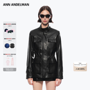 ANN ANDELMAN【明星同款】工装皮衣高级感抽绳皮收腰黑色皮外套 黑色 S