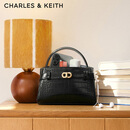 CHARLES&KEITH鳄鱼纹凯莉包手提斜挎婚包包女包生日礼物送女友CK2-50270880-1 Black黑色 S