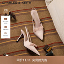 CHARLES&KEITH缎面蝴蝶结尖头高跟凉鞋女生日礼物送女友CK1-60361556 Light Pink浅粉色 37