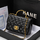 小香儿包2026新款感菱格链条真皮小方包化妆包单肩奈斜挎包 黑色双O扣