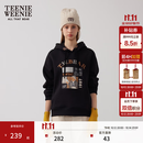 Teenie Weenie【加绒】小熊卫衣女春秋学院风宽松刺绣连帽卫衣上衣女 黑色 S (160)