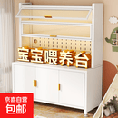 婴儿喂养台收纳置物柜一体靠墙宝宝用品置物架落地大容量储物柜 奶咖灰* 5层长60宽42高157半透明柜门【环保材质】