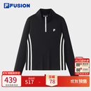 斐乐FILA FUSION潮牌女子针织长袖衫官方秋新季款修身半拉链长T恤 正黑色-BK XL 175/92A/XL