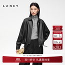 LANCY【羊皮】LANCY/朗姿2026冬季新款大气简约翻领短款皮衣外套夹克女 夜幕黑色 S