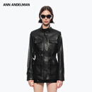 ANN ANDELMAN【明星同款】工装皮衣高级感抽绳皮收腰黑色皮外套 黑色 S
