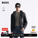 雨果博斯BOSS【头层羊皮革】 男士26年新款休闲连帽真皮皮衣夹克外套 001-黑色 M (48)