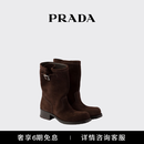 PRADA/普拉达【明星同款】女士绒面牛皮革短靴靴子 深棕色 35
