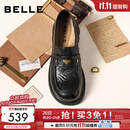 百丽（Belle）元宝乐福鞋女26春新商场同款羊皮黑色小皮鞋E9L1DAA6预售 黑色+3CM增高 37 (235mm)