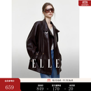 ELLE复古机车风皮衣短外套女2026冬季新款高级感立领pu皮廓形上衣 咖色 S