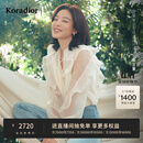 珂莱蒂尔【辛芷蕾同款】Koradior施华洛世奇珠饰荷叶边雪纺衫26夏 淡青黄色 L