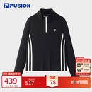 斐乐FILA FUSION潮牌女子针织长袖衫官方秋新季款修身半拉链长T恤 正黑色-BK XL 175/92A/XL