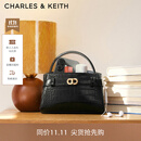CHARLES&KEITH鳄鱼纹凯莉包手提斜挎婚包包女包生日礼物送女友CK2-50270880-1 Black黑色 S