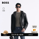 BOSS博斯【头层羊皮革】 男士26年新款休闲连帽真皮皮衣夹克上衣外套 001-黑色 M (48)