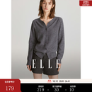 ELLE【100%绵羊毛】简约气质毛针织衫女2026春装新款新年圆领毛衣开衫 深灰色 L
