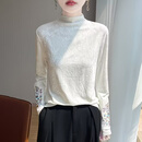女士秋冬内搭可外穿刺绣半高领长袖t恤上衣wsn 米白色 2XL 【建议110-125斤】
